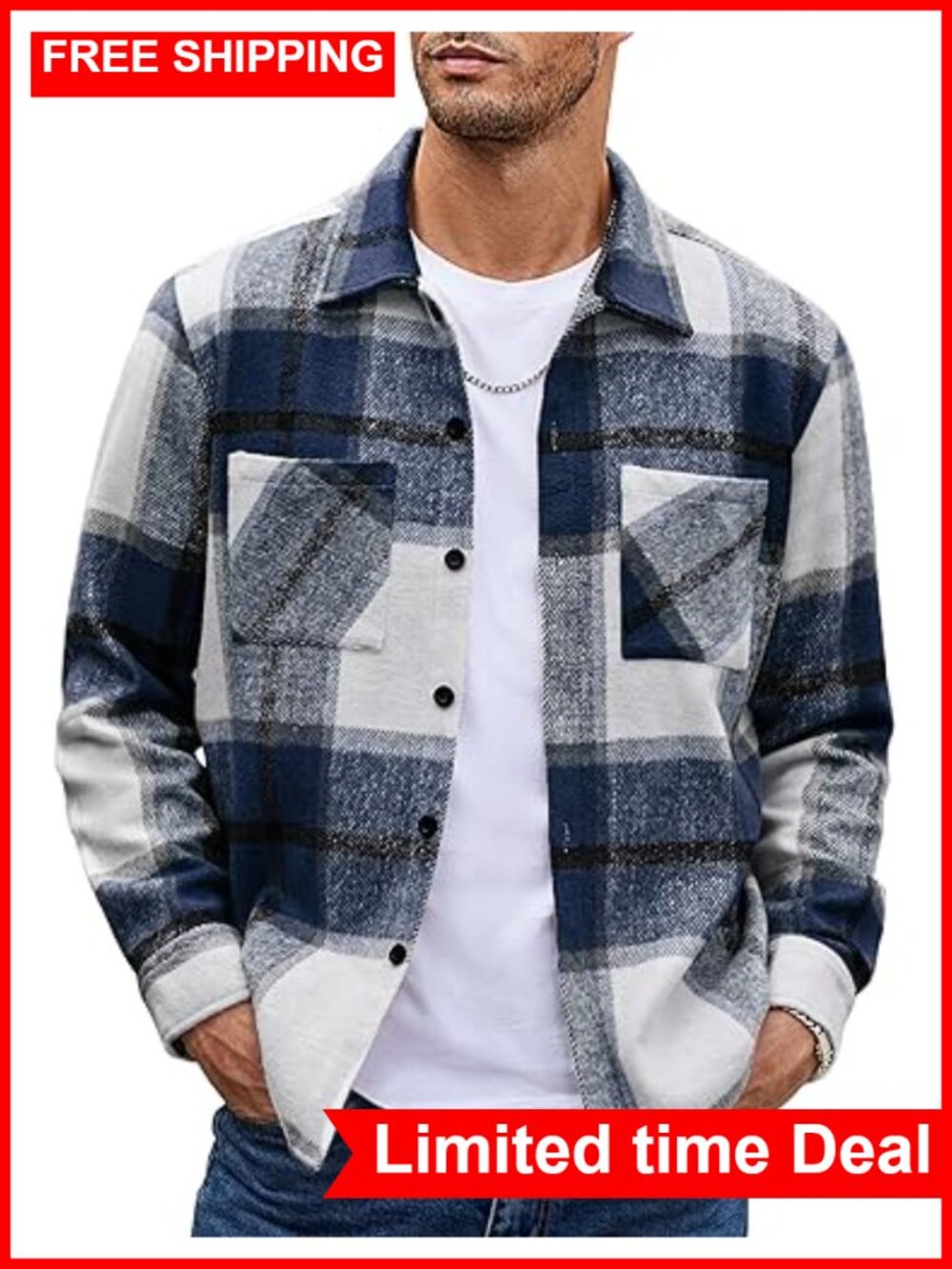 Men's Fleece Lined Plaid Flannel Shirt Jacket with Pockets Casual